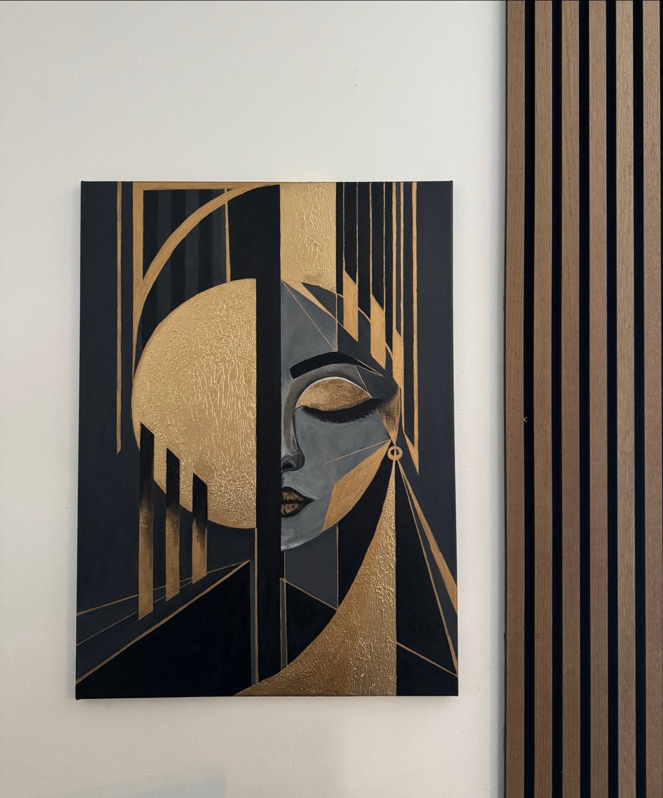 Moderne abstracte schilderkunst “Golden Silence”, Antiek en Kunst, Ophalen, Abstract, 3D-effect, Gemengde techniek