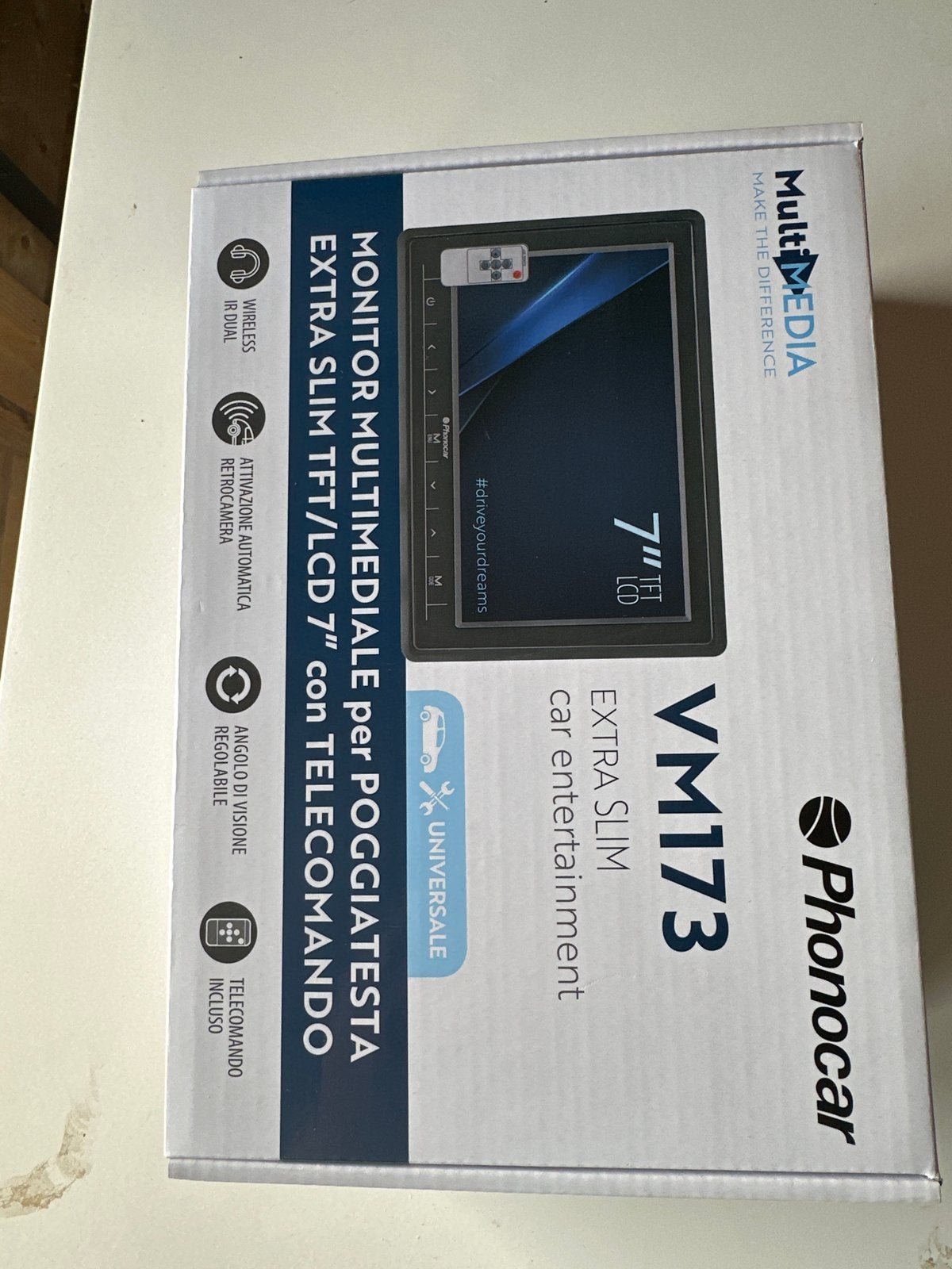 Phonocar VM173 7" TFT LCD Multimedia Monitor voor Hoofdsteun, Verzenden, Nieuw