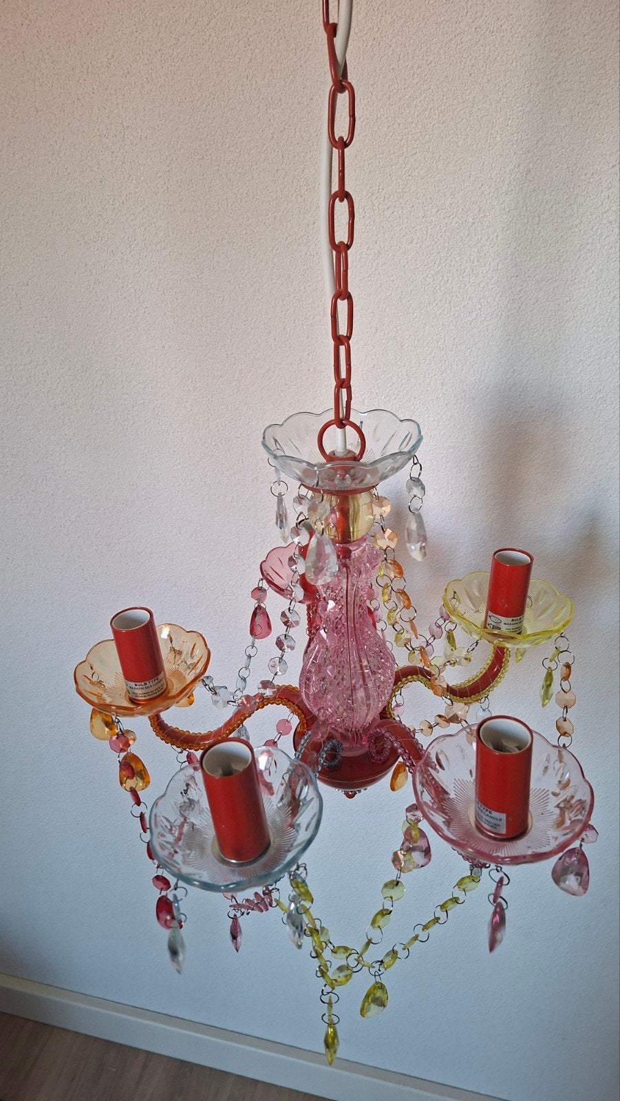 Kleurrijke kroonluchter lamp voor kinderkamer - 5 fittingen, Ophalen of Verzenden, Gebruikt, Lamp
