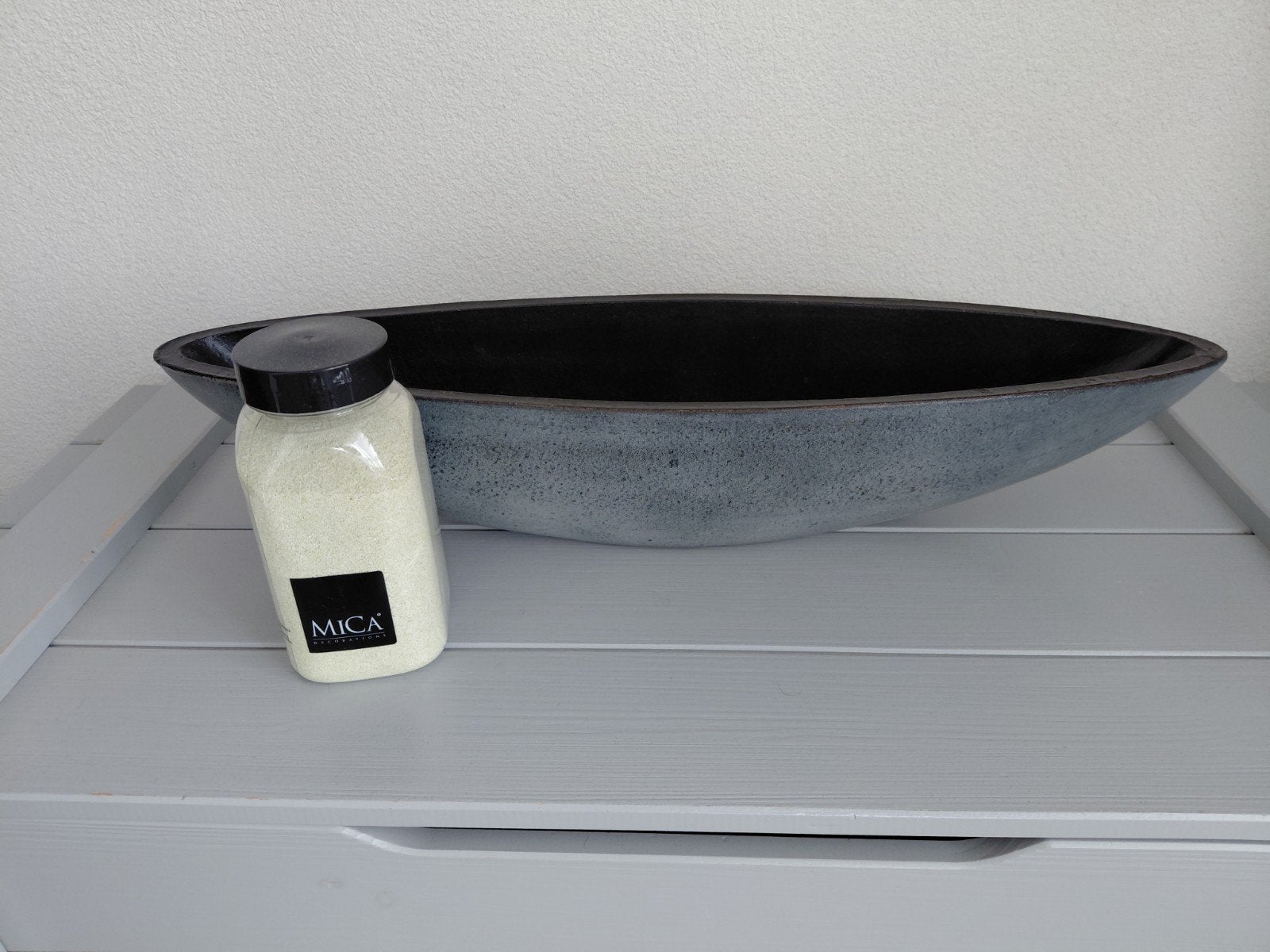 Ovale plantenschaal 60x16.5x11.5 cm met decoreerzand, Huis en Inrichting, Ophalen, Schaal, Zo goed als nieuw, Ovaal