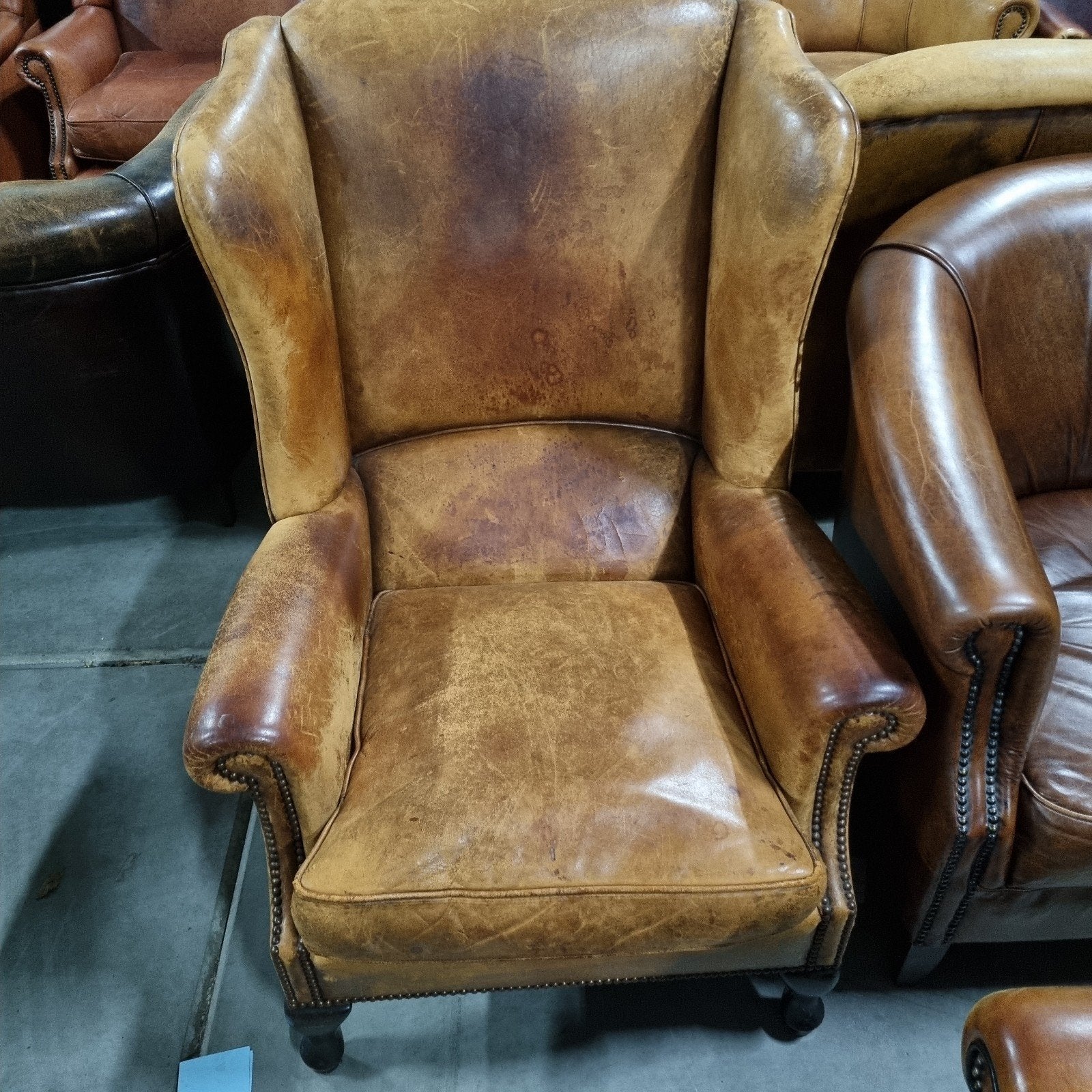 Chesterfield Schapenleren oor fauteuil + BEZORGING GRATIS, Gebruikt, ., Klassiek, Ophalen of Verzenden