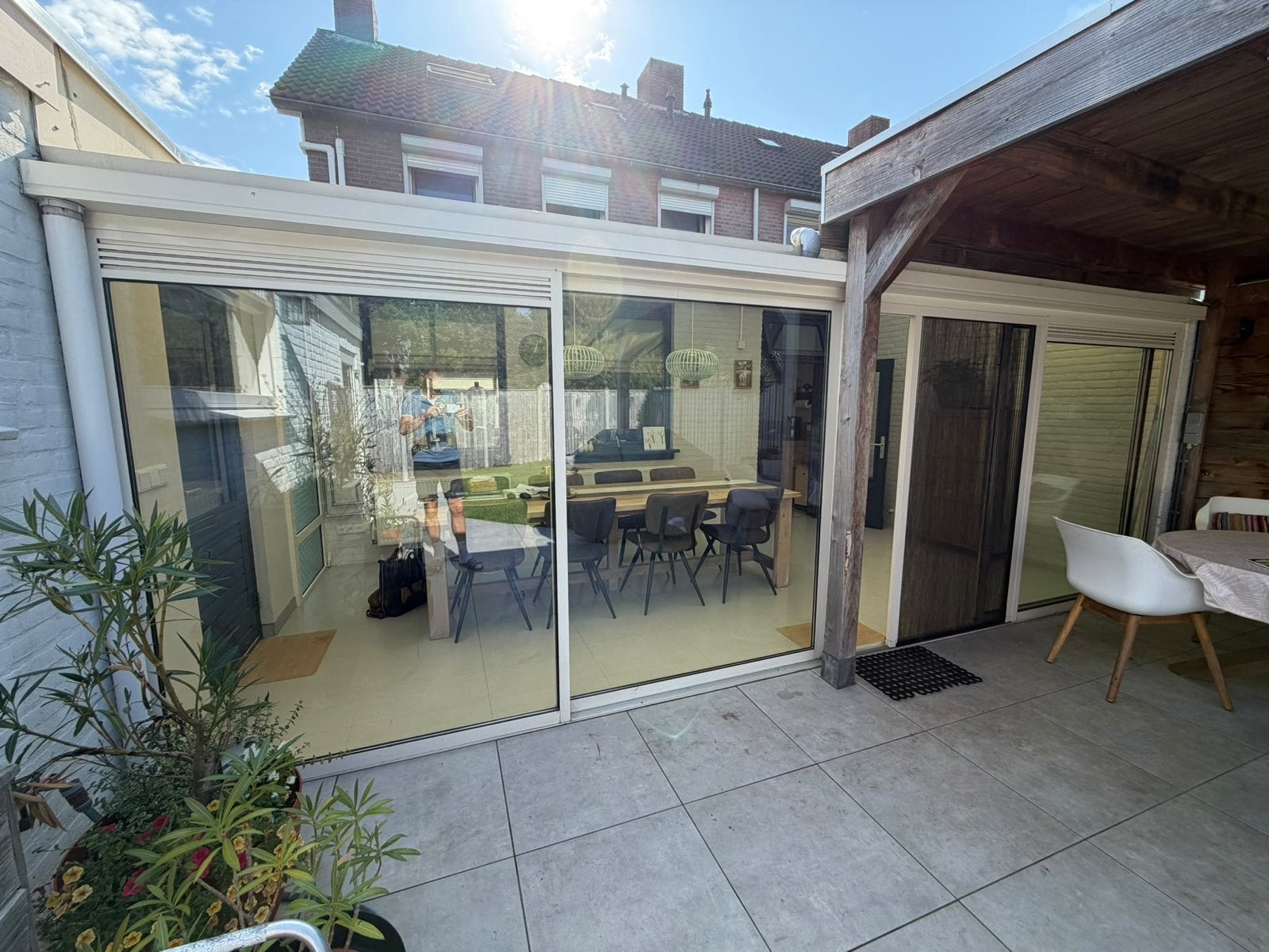 Serre met schuifpui en polycarbonaat dak, Ophalen, Gebruikt, Gevelraam of Ruit, 160 cm of meer