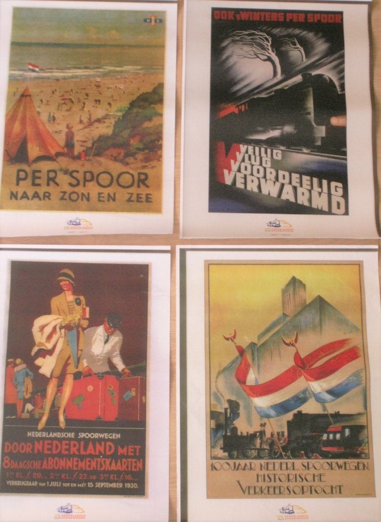 4 posters uitgegeven ter gelegenheid van 175 jaar spoorwegen, Verzamelen, Ophalen of Verzenden, Nieuw, Trein, Overige typen