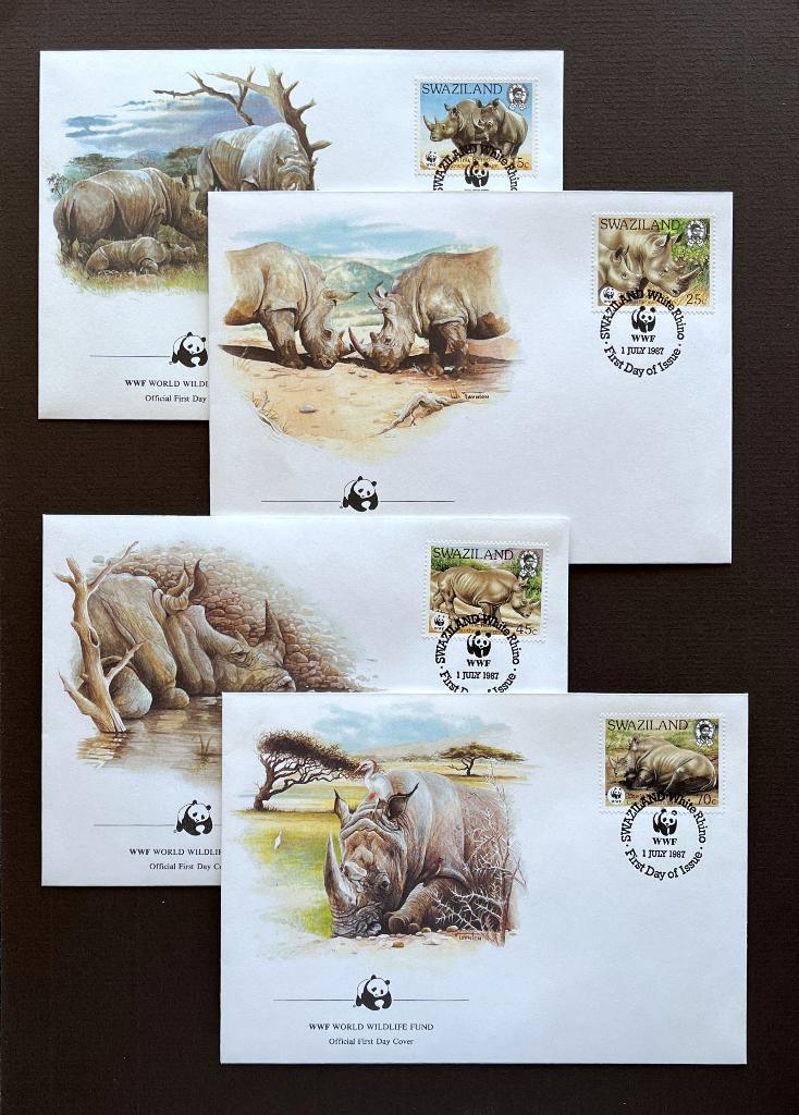 WWF WNF Swaziland 1987 FDC Witte Neushoorn, Verzenden, Onbeschreven, Rest van de wereld
