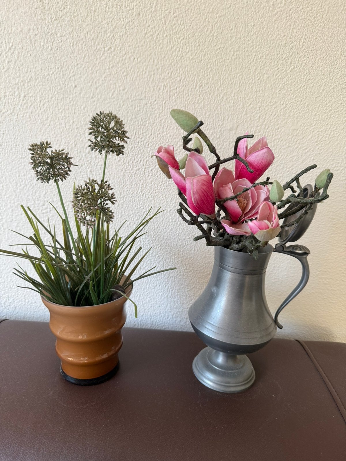 Decoratieve bloemen en potten - Set van 2, Antiek en Kunst, Antiek | Tin, Ophalen of Verzenden