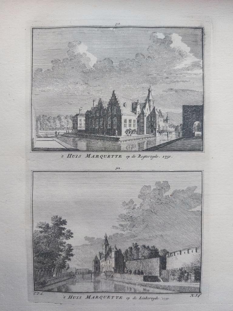 321-322 / Heemskerk Huis Marquette   Kopergravure 1750, Ophalen of Verzenden