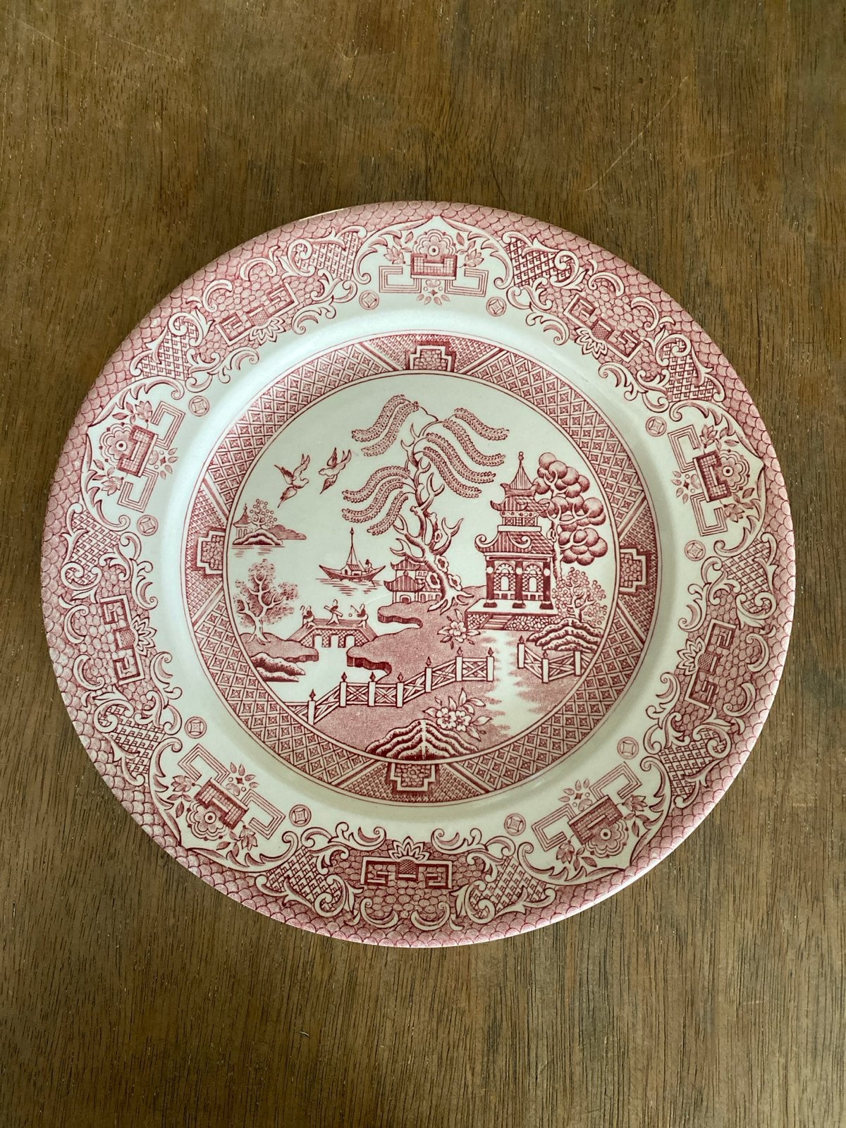 Vintage bord met rood-wit Willow Pink, Antiek en Kunst, Ophalen of Verzenden