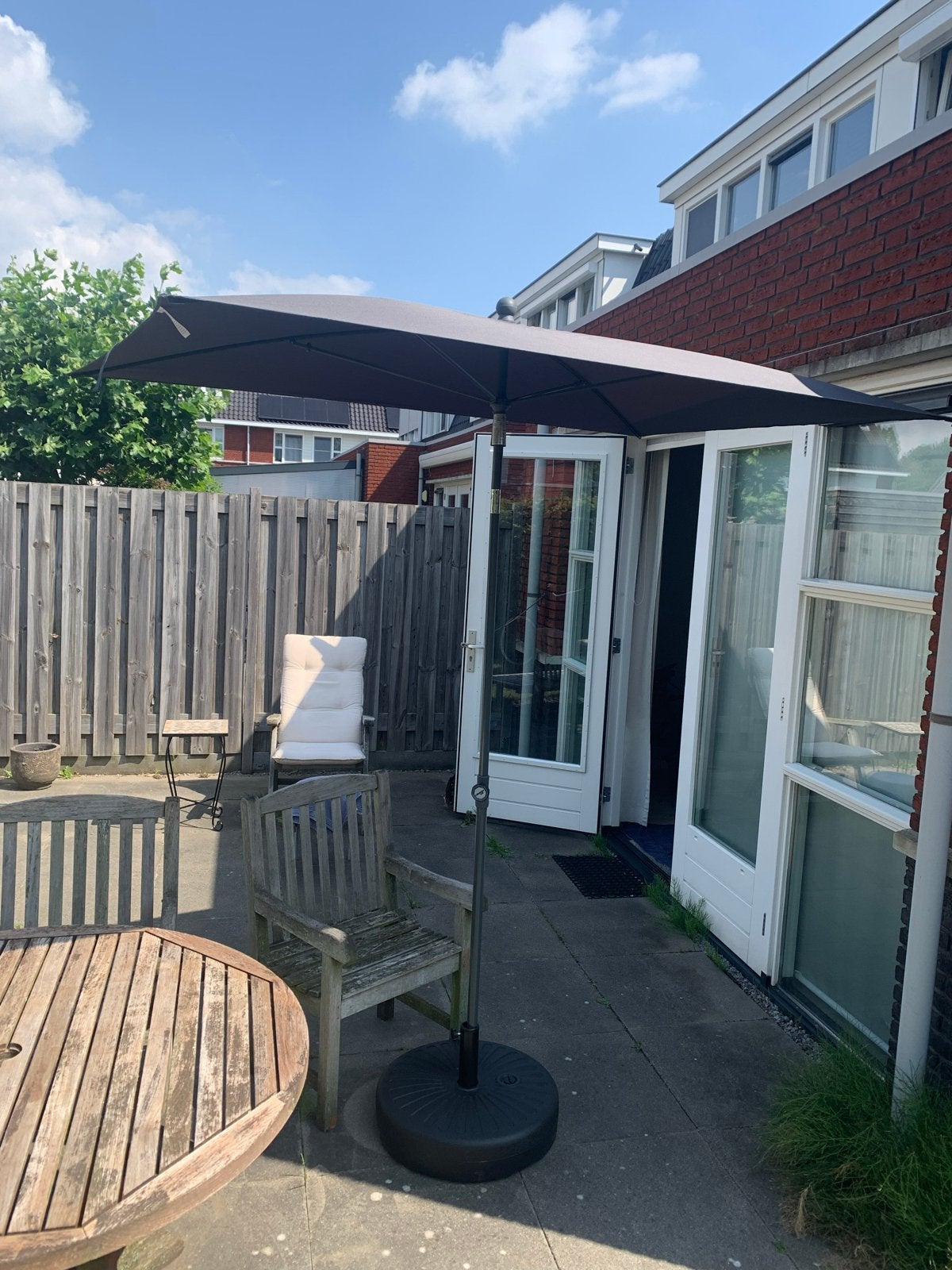 Rechthoekige Parasol - Zwart/Antraciet + voet (nieuw), Ophalen, Kantelbaar, Nieuw, 1 tot 2 meter