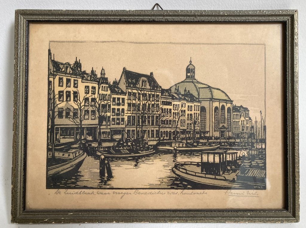 grafiek oud Rotterdam, Antiek en Kunst, Kunst | Etsen en Gravures, 18 cm, Stadsgezicht, Ophalen of Verzenden, Houtsnede