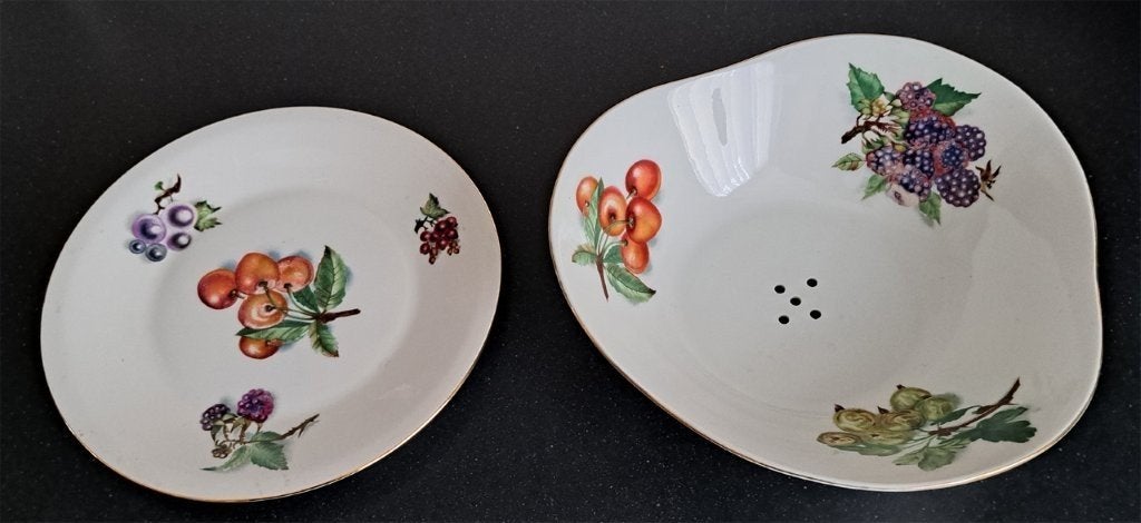 Vintage fruitschaal met schotel, Antiek en Kunst, Ophalen of Verzenden