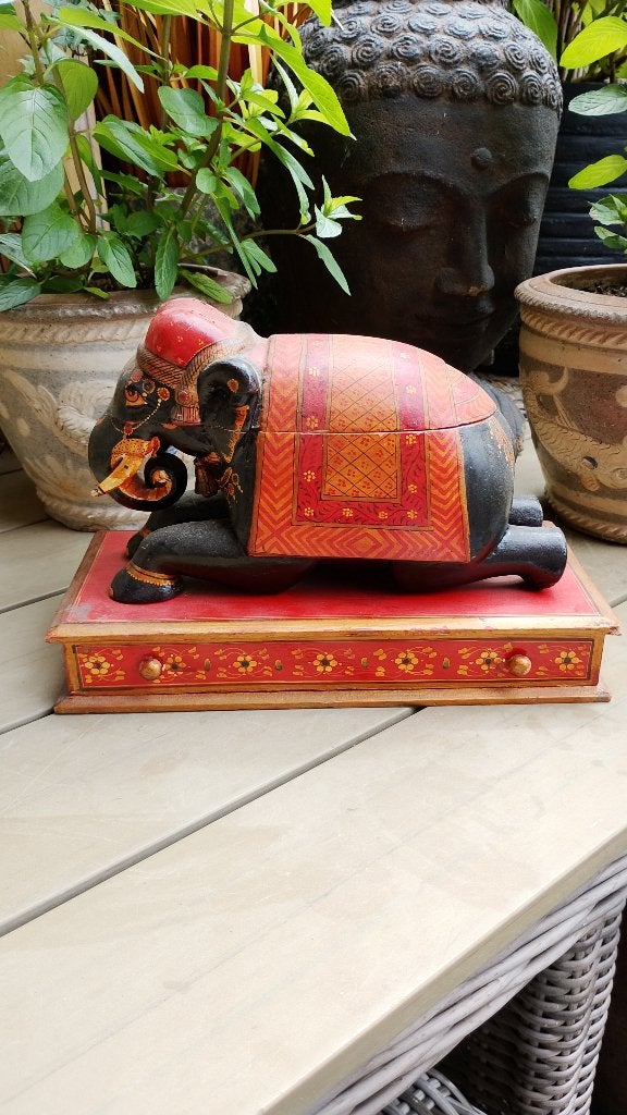 Antiek houten olifant sieraden treasure kist India, Ophalen of Verzenden