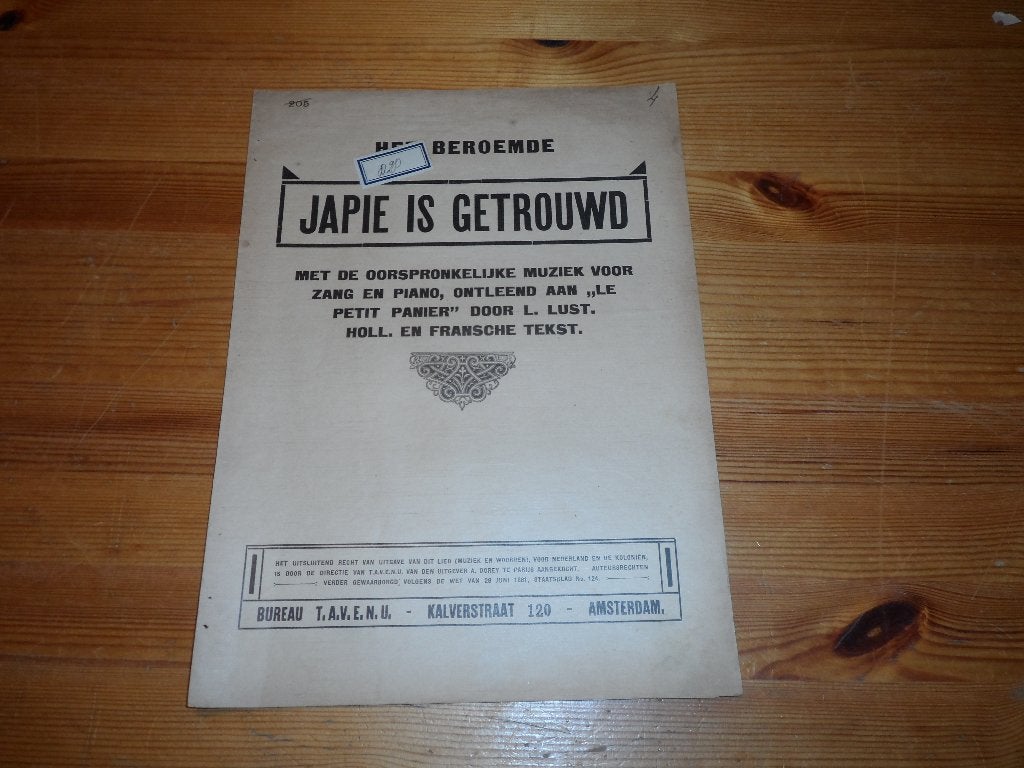 Japie is getrouwd - le petit panier - l. Lust, Piano, Gebruikt, Ophalen of Verzenden, Artiest of Componist