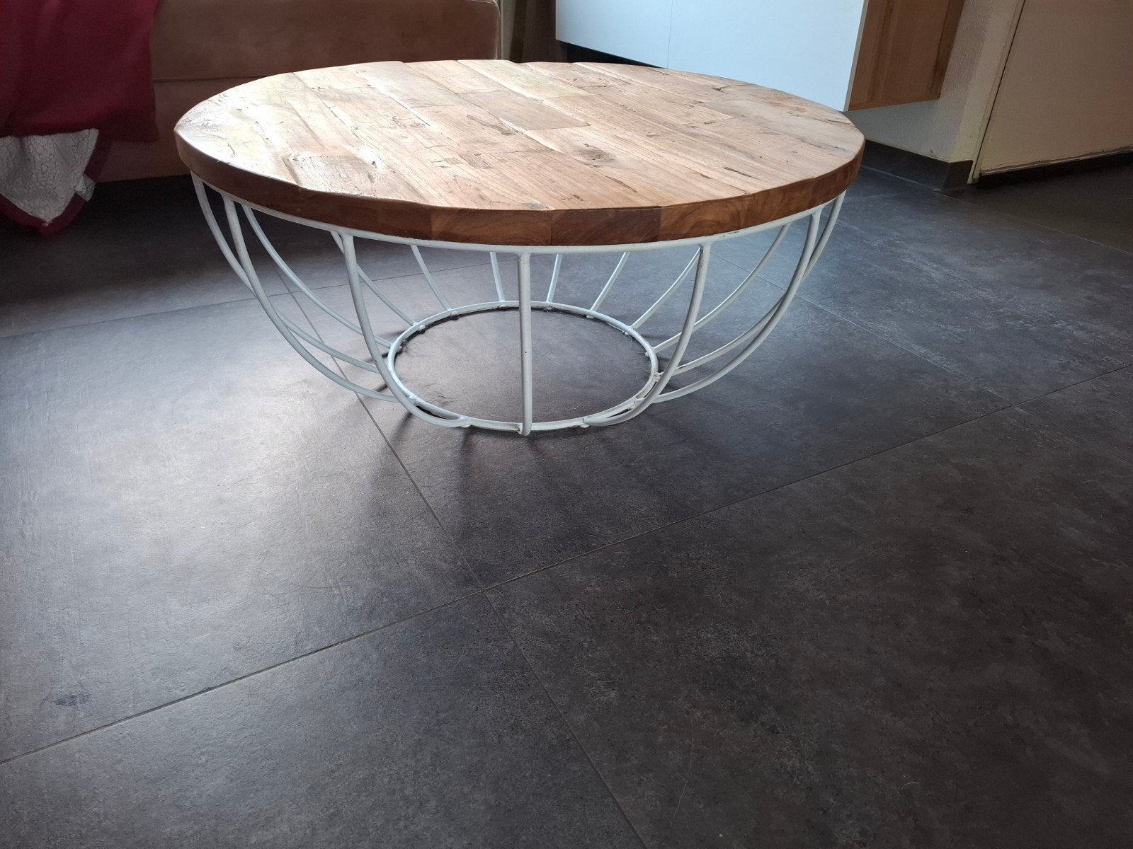 Salontafel rond 80 cm - Hout en Metaal, Huis en Inrichting, Tafels | Salontafels, Gebruikt, 50 tot 100 cm, 50 tot 100 cm, Rond