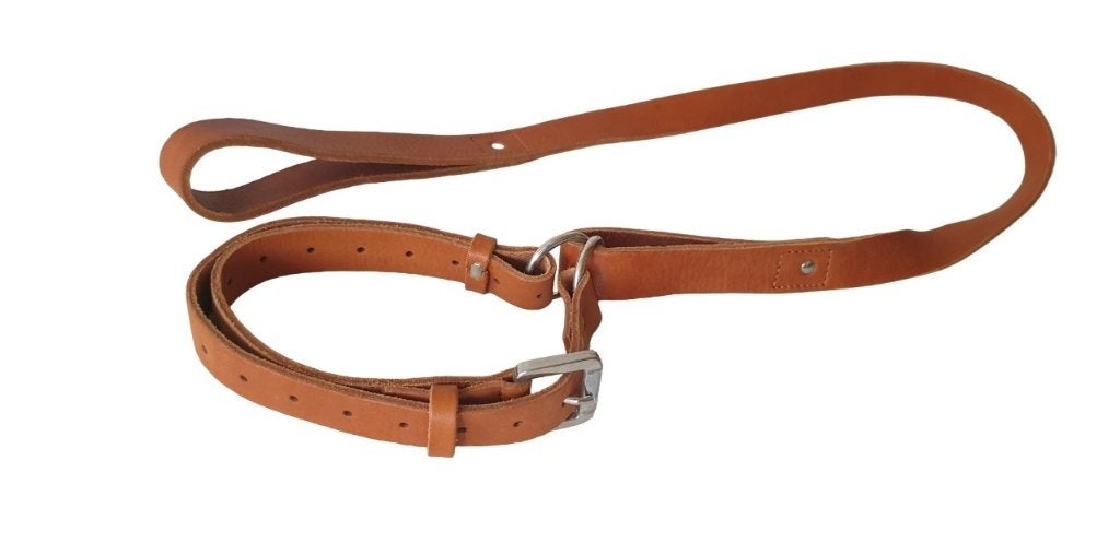 ALOKÉ Sliplijn / 2-in-1 Half-Choke Halsband + Riem Cognac L, Ophalen of Verzenden, Nieuw, Hondenriem