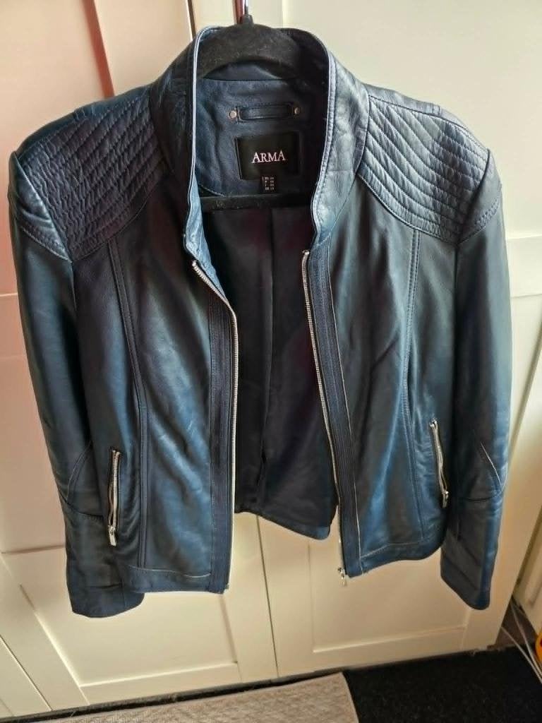 Prachtige Arma leren jas,izgst!Maat 44,Nederlands fabrikaat, Armani, Blauw, Maat 42/44 (L), Nieuw