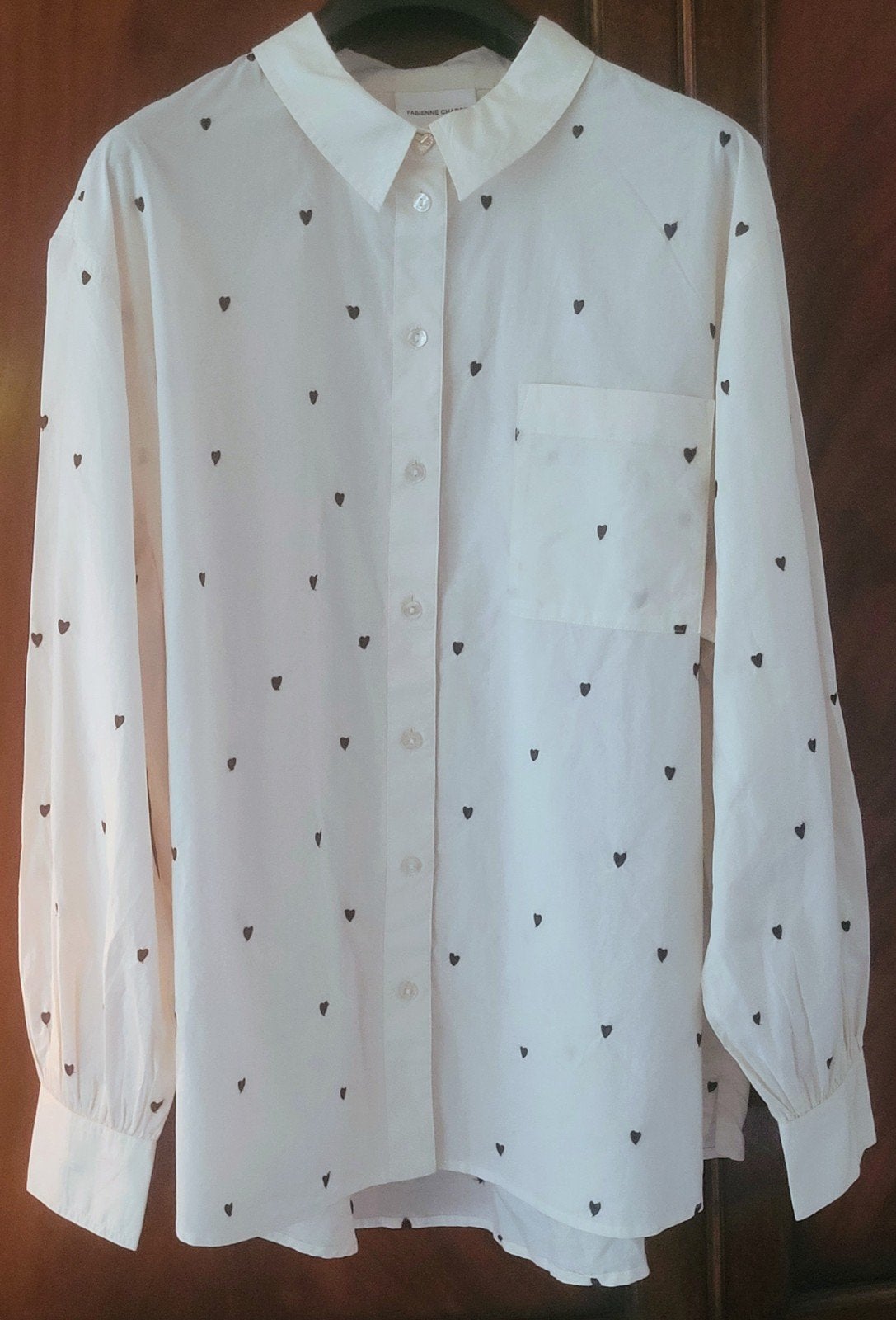 Fabienne Chapot katoenen blouse met hartjes, maat 42/44, Kleding | Dames, Wit, Maat 42/44 (L), Ophalen of Verzenden, Zo goed als nieuw