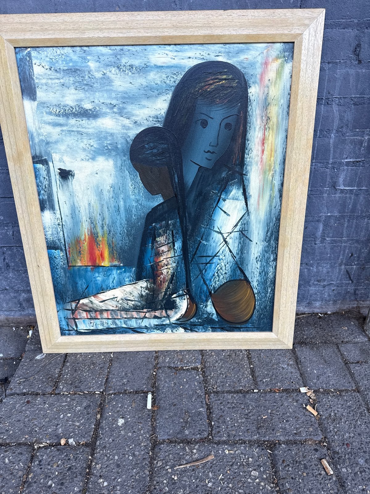 Modern schilderij: Vrouw met kind - Gesigneerd, Antiek en Kunst, Figuren, Ophalen of Verzenden, Overige materialen, Gesigneerd