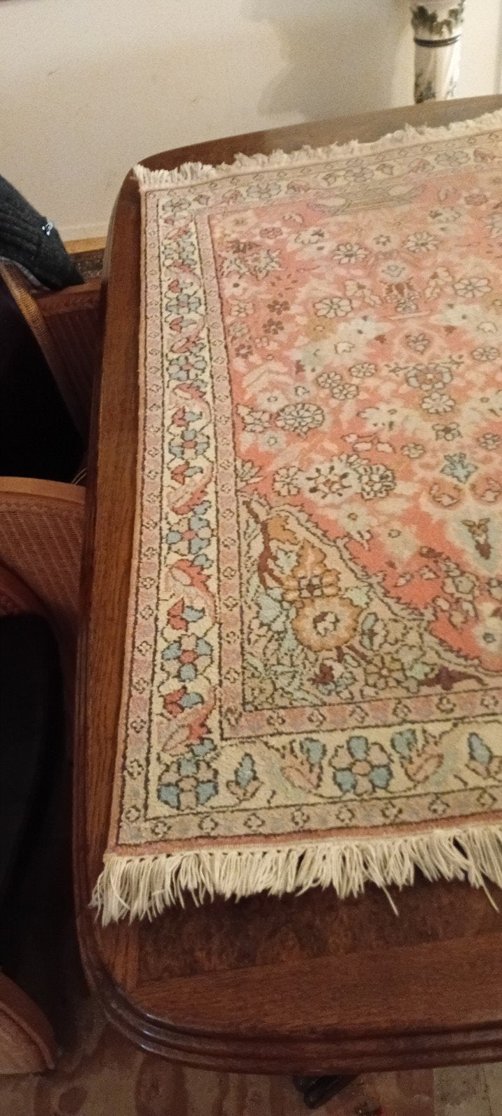 Vintage Perzisch tapijt - Handgeknoopt, roze/beige, Huis en Inrichting, Ophalen, Gebruikt, 100 tot 150 cm, Blauw