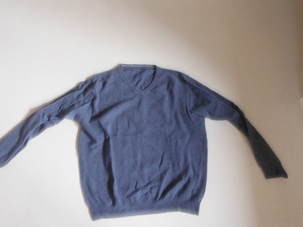 zgan blauwe lamswollen trui met V-hals , mt L, Verzenden, Zo goed als nieuw, Maat 52/54 (L), Blauw
