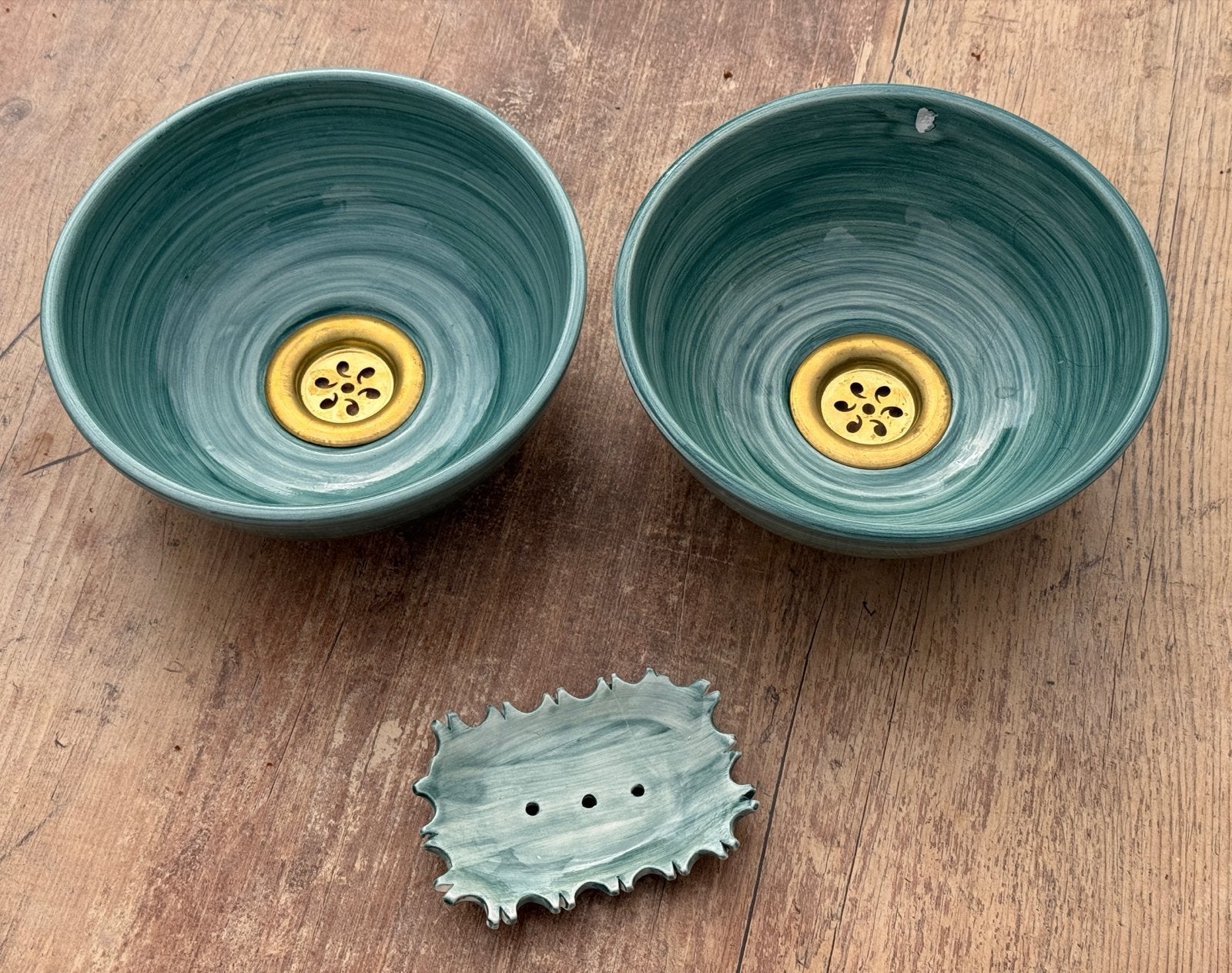 Set van 2 handgemaakte turquoise Marokkaanse waskommen, Ophalen of Verzenden, Nieuw, Steen, Wastafel