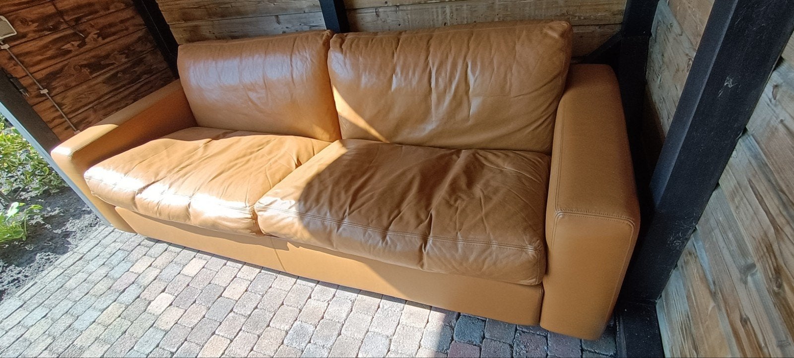 Leolux 3-zits bank van echt leer - 203 cm, Gebruikt, Driepersoons, Leer, Ophalen of Verzenden