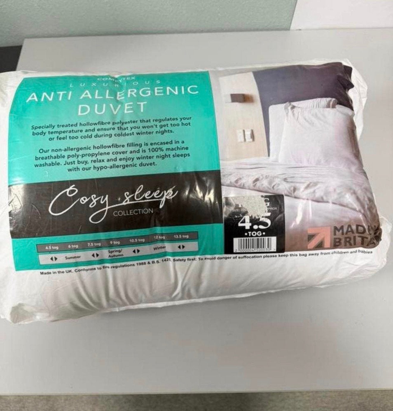 King Size Dekbed 230x225cm 4.5Tog Anti Allergisch Allergie, Wit, Ophalen of Verzenden, Deken of Dekbed, H