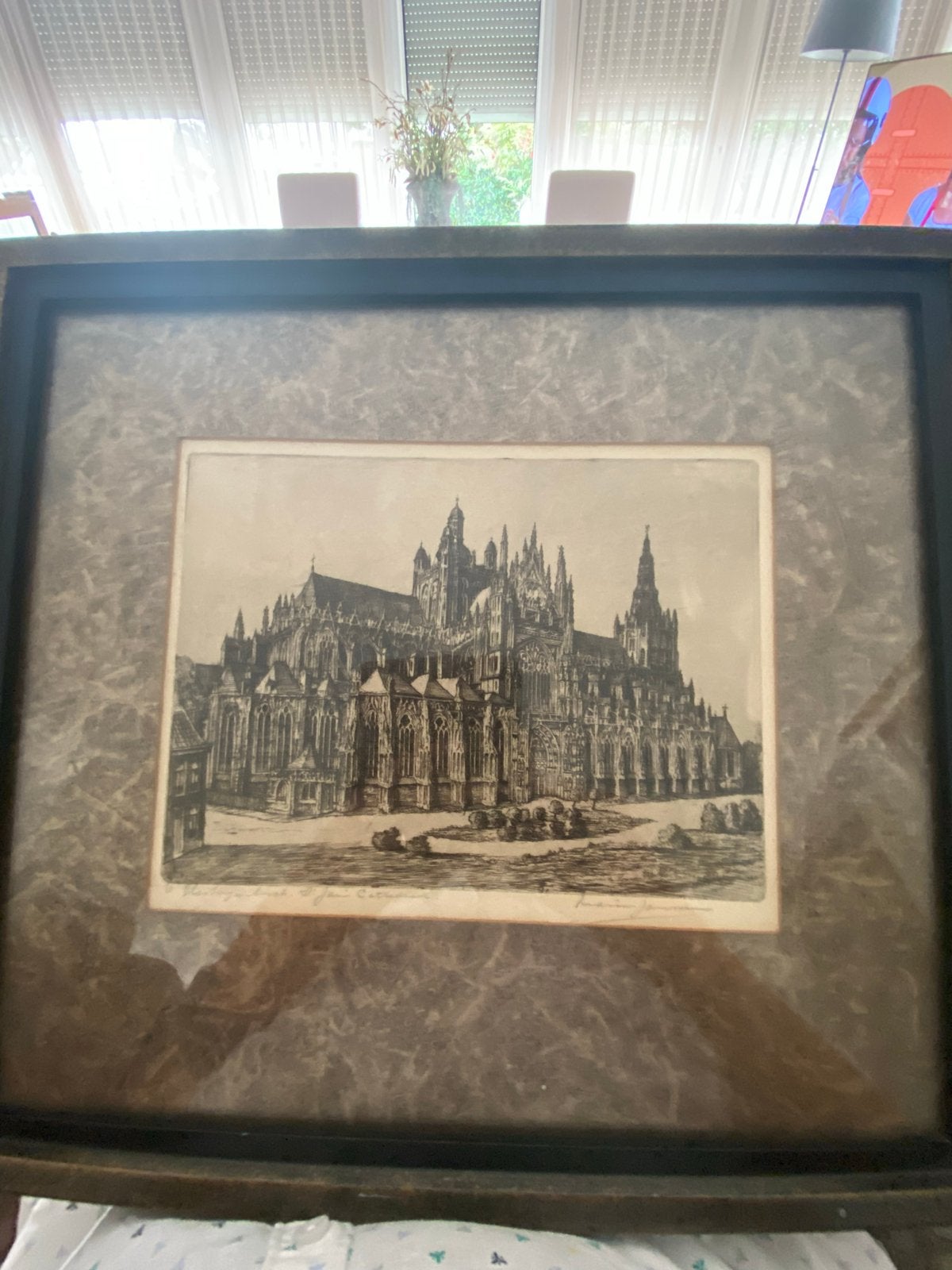Antieke Ets van de Sint-Janskathedraal, gesigneerd, Antiek en Kunst, Kunst | Etsen en Gravures, Ophalen, Ets, Stadsgezicht, Gesigneerd