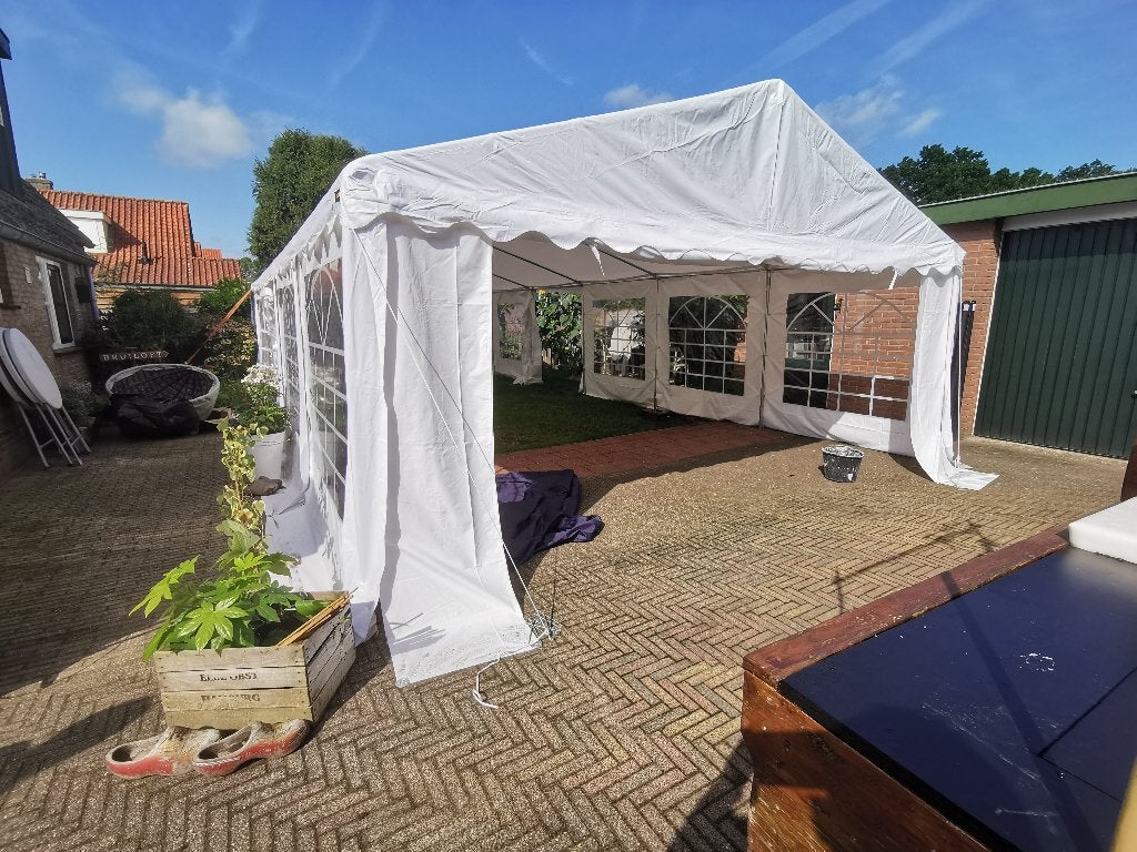 Toolport Partytent 5x10m PVC - Slechts 1x gebruikt!, Ophalen, Zo goed als nieuw, Feestartikel, Geboorte of Huwelijk