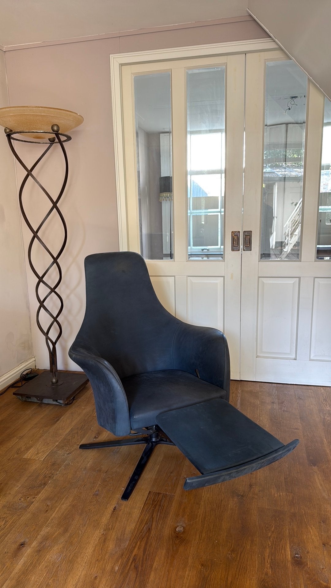 Montis relax stoel Blauw alcantare, Huis en Inrichting, Fauteuils, Ophalen of Verzenden, Zo goed als nieuw, 50 tot 75 cm