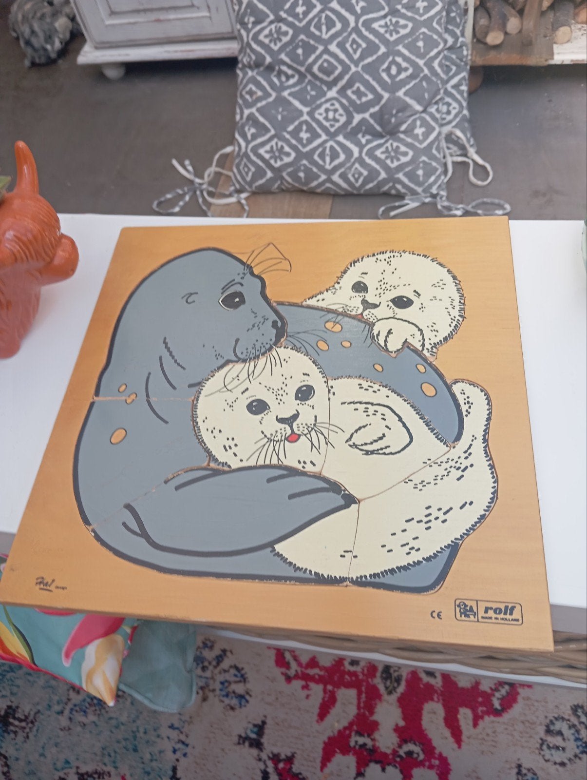 Houten puzzel zeehonden familie - Rolf, 2 tot 4 jaar, Gebruikt, Ophalen of Verzenden, Van hout
