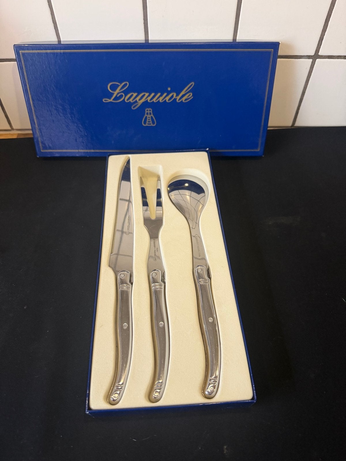 Laguiole RVS Serveerset - Mes, Vork & Lepel in Geschenkdoos, Bestekset, Ophalen of Verzenden, Rvs of Chroom, Serveergerei