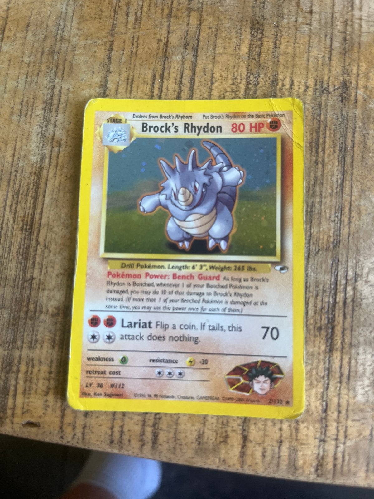 Pokémon Kaart: Brock's Rhydon (80 HP), Ophalen of Verzenden, Gebruikt, Losse kaart