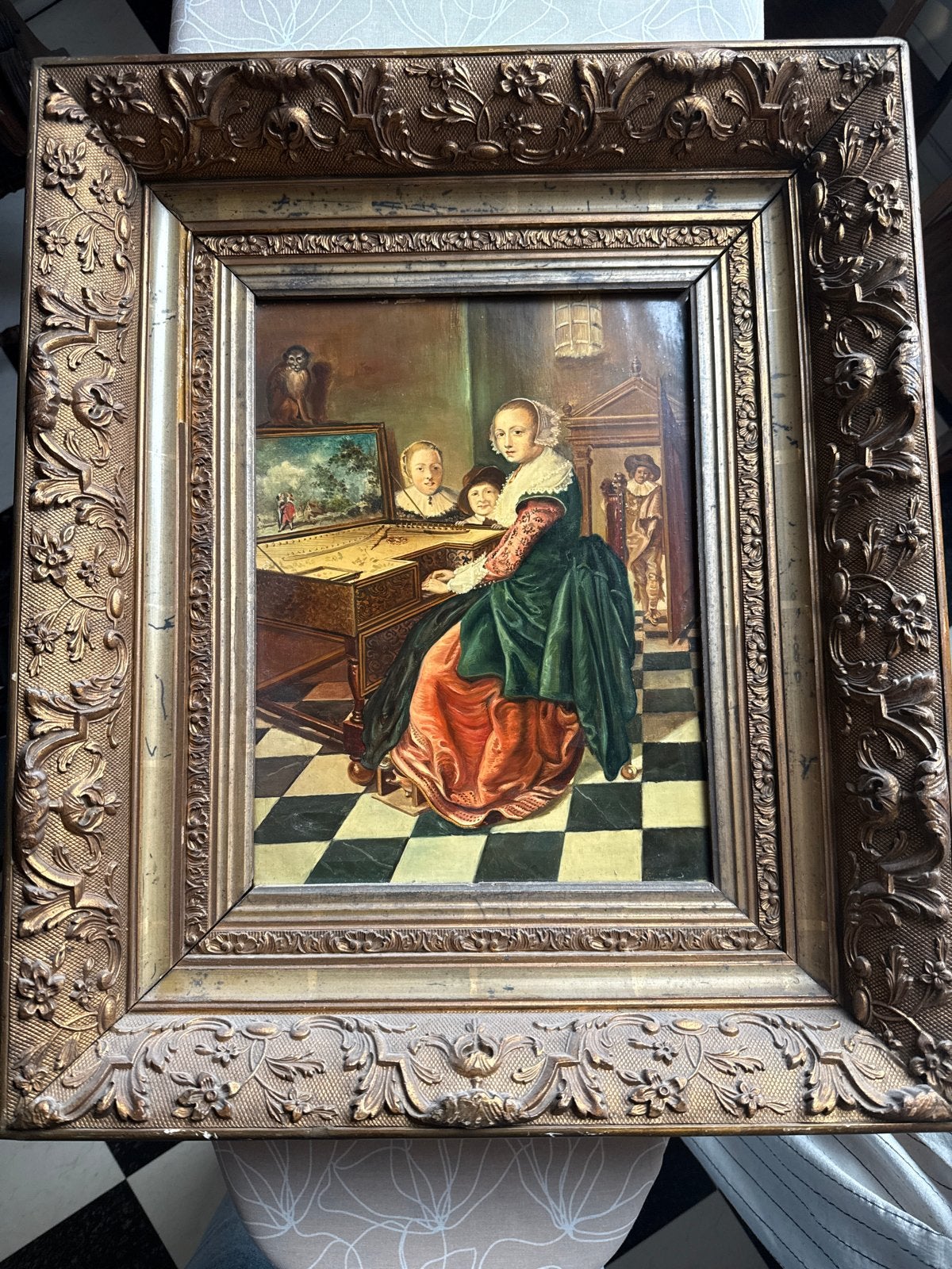 Oud Hollands schilderij: Dame aan het virginaal, Ophalen, Doek, Portret of Personen, Oud hollands