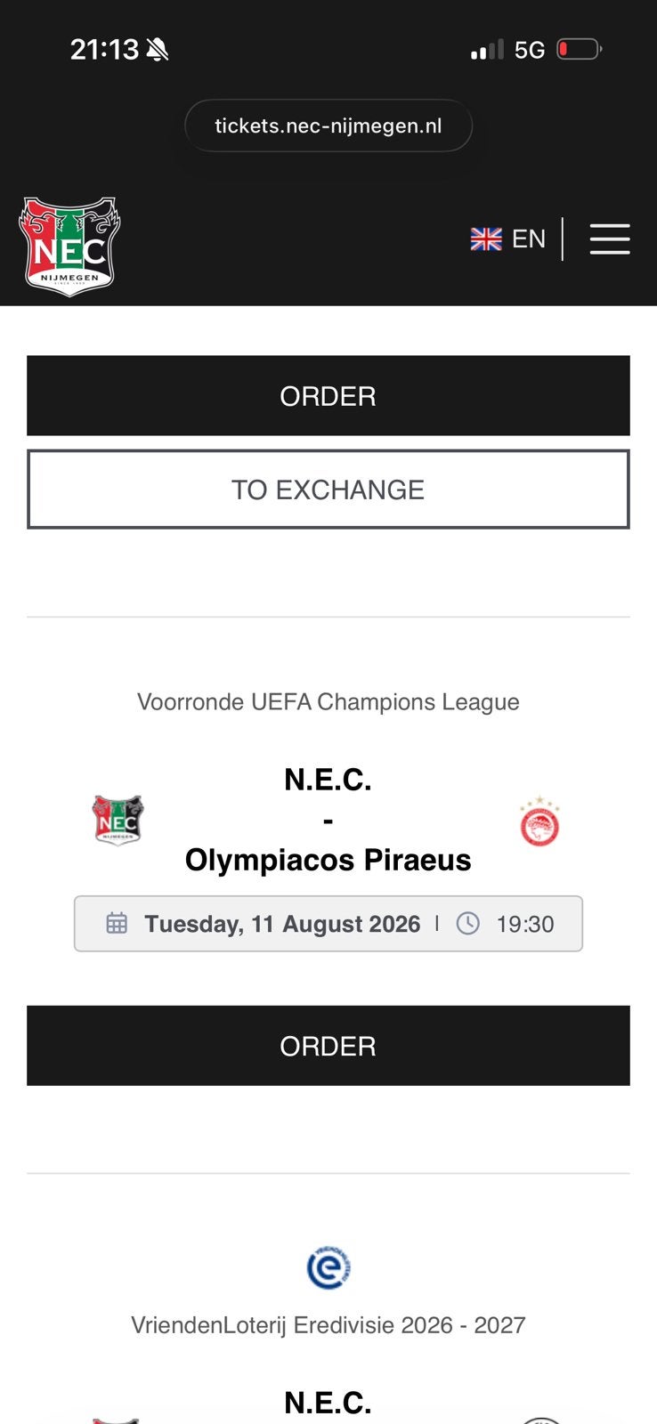 2 kaarten gezocht voor NEC Olympiacos, Twee personen