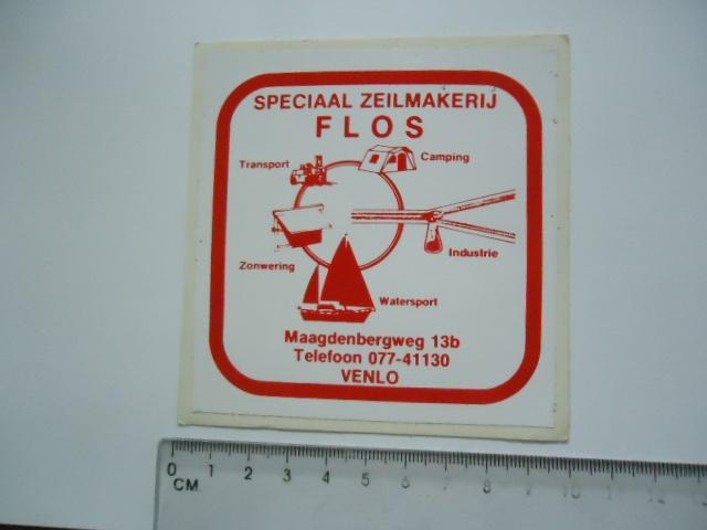 sticker oud VENLO FLOS zeilmakerij camping watersport retro, Verzenden, Zo goed als nieuw, Bedrijf of Vereniging