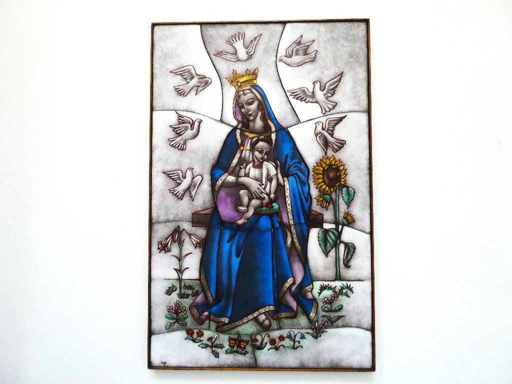 Opaline Icoon Maria kindje Jezus wtte duiven Gebr. Paridon, Antiek en Kunst, Antiek | Religie, Ophalen of Verzenden