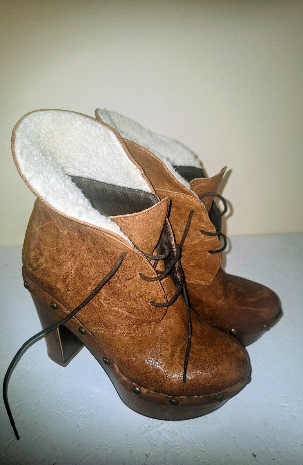 Bruine leren enkellaarsjes, hoge hak, Sacha, 37, Bruin, Zo goed als nieuw, Schoenen met hoge hakken, Sascha