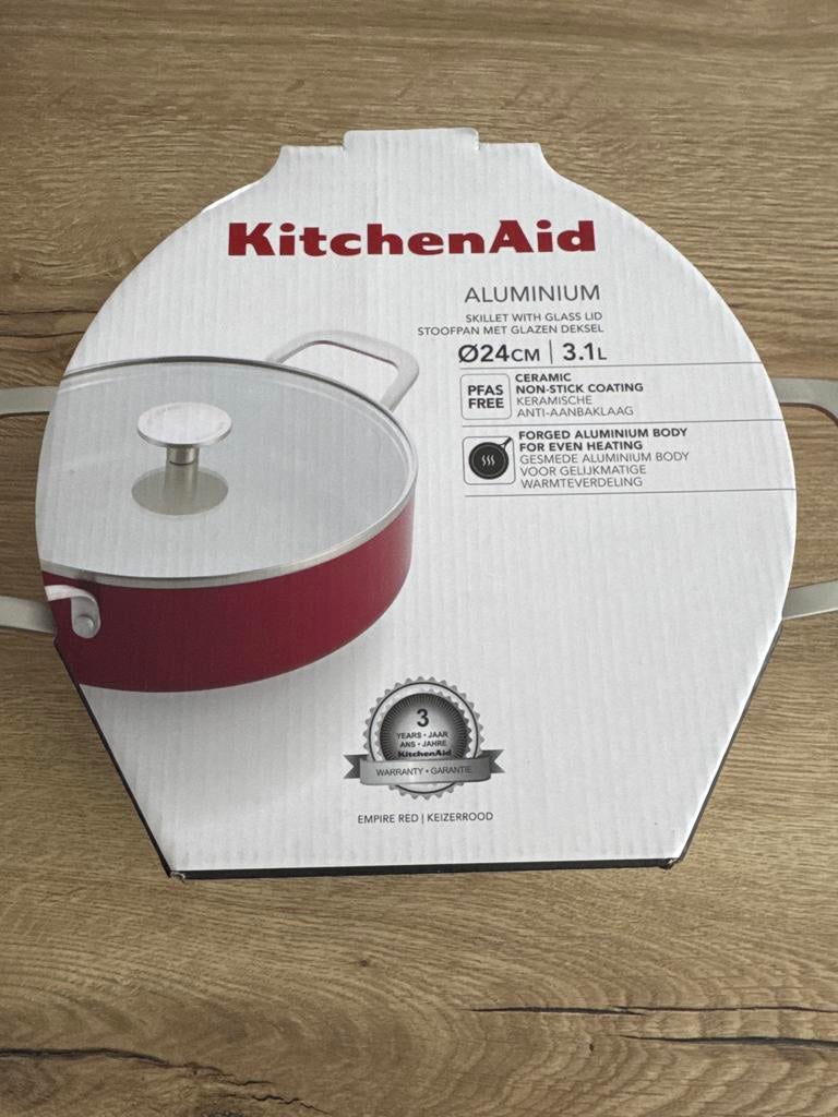 KitchenAid Skillet met glazen deksel - 24cm, 3.1L, Inductieplaat, Ophalen of Verzenden, Koekenpan of Braadpan, Nieuw