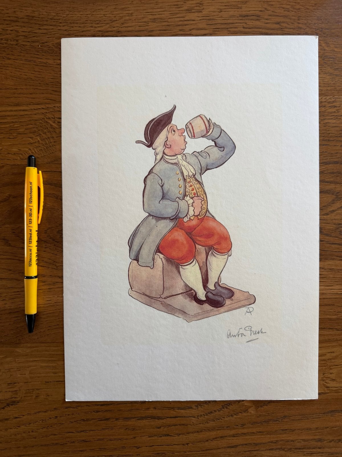 Anton Pieck - Drinkende man - Prent/reproductie, Ophalen of Verzenden, Print, Print/reproductie, Gesigneerd