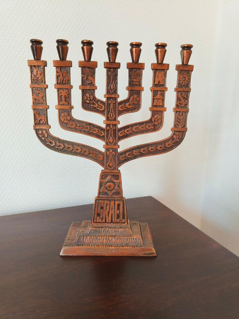 Vintage Joodse kandelaar/Menorah/Chanoeka, Ophalen of Verzenden, Koper of Brons