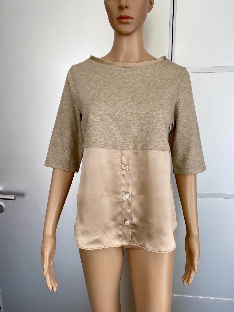 H148 Nieuw: Blubianco maat 40=M zijden top blouse beige, Kleding | Dames, Maat 38/40 (M), Nieuw, Ophalen of Verzenden, Blubianco