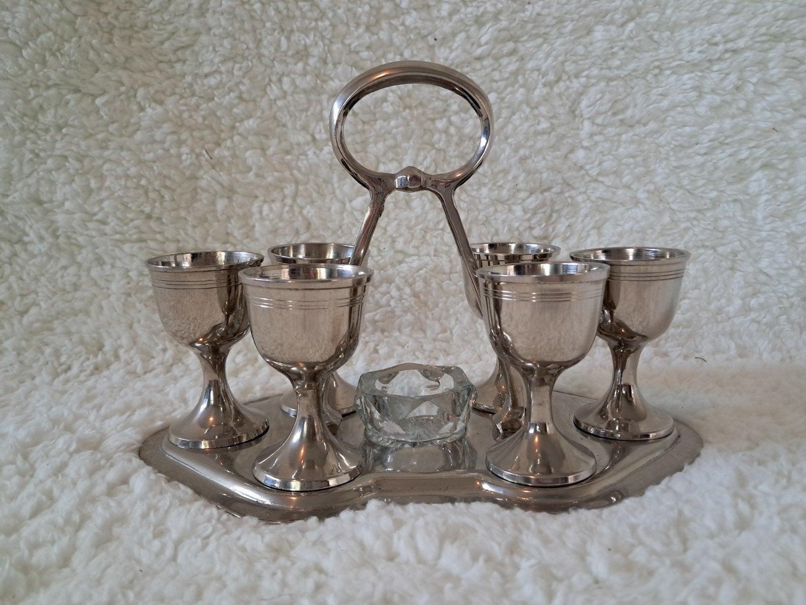 Vintage Eierdopjes Set met Dienblad en Zoutvaatje, Ophalen of Verzenden