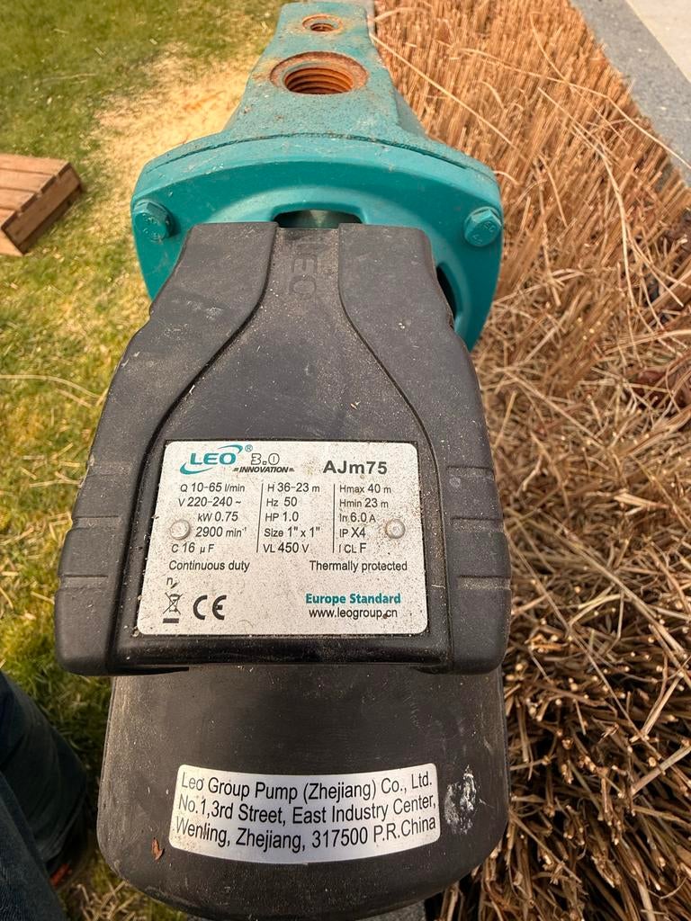 Leo AJm75 Grondwaterpomp - Specificaties op typeplaat, Tuin en Terras, Waterpompen, Ophalen of Verzenden, Gebruikt, Elektrisch