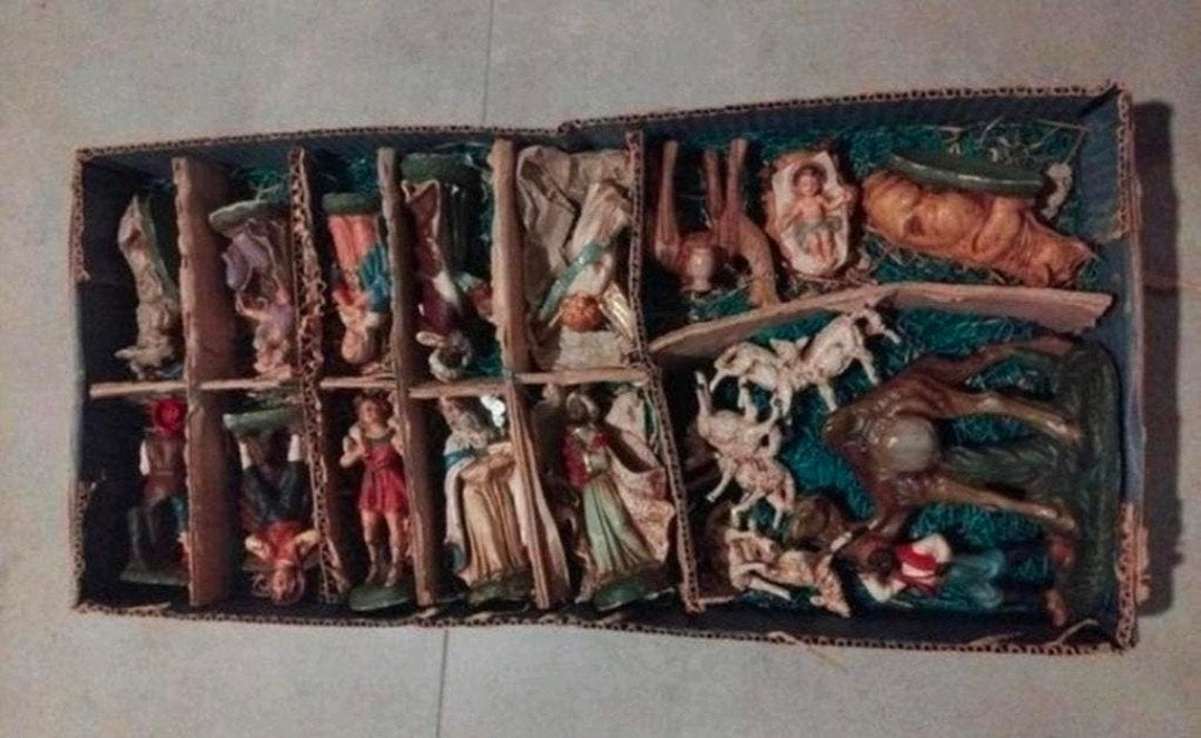 Vintage kerst groep kerststal beelden mooie staat zie foto, Ophalen of Verzenden, Zo goed als nieuw