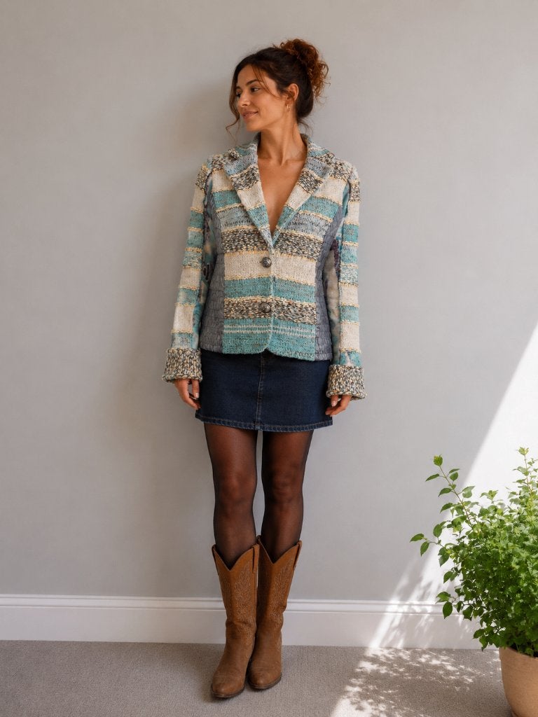 Vintage patchwork blazer –LULU H – maat M, Maat 38/40 (M), Blauw, Ophalen of Verzenden, Zo goed als nieuw
