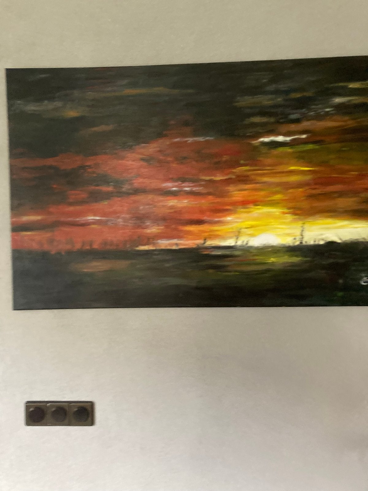 Schilderij 'Zonsondergang boven landschap', Antiek en Kunst, Ophalen of Verzenden