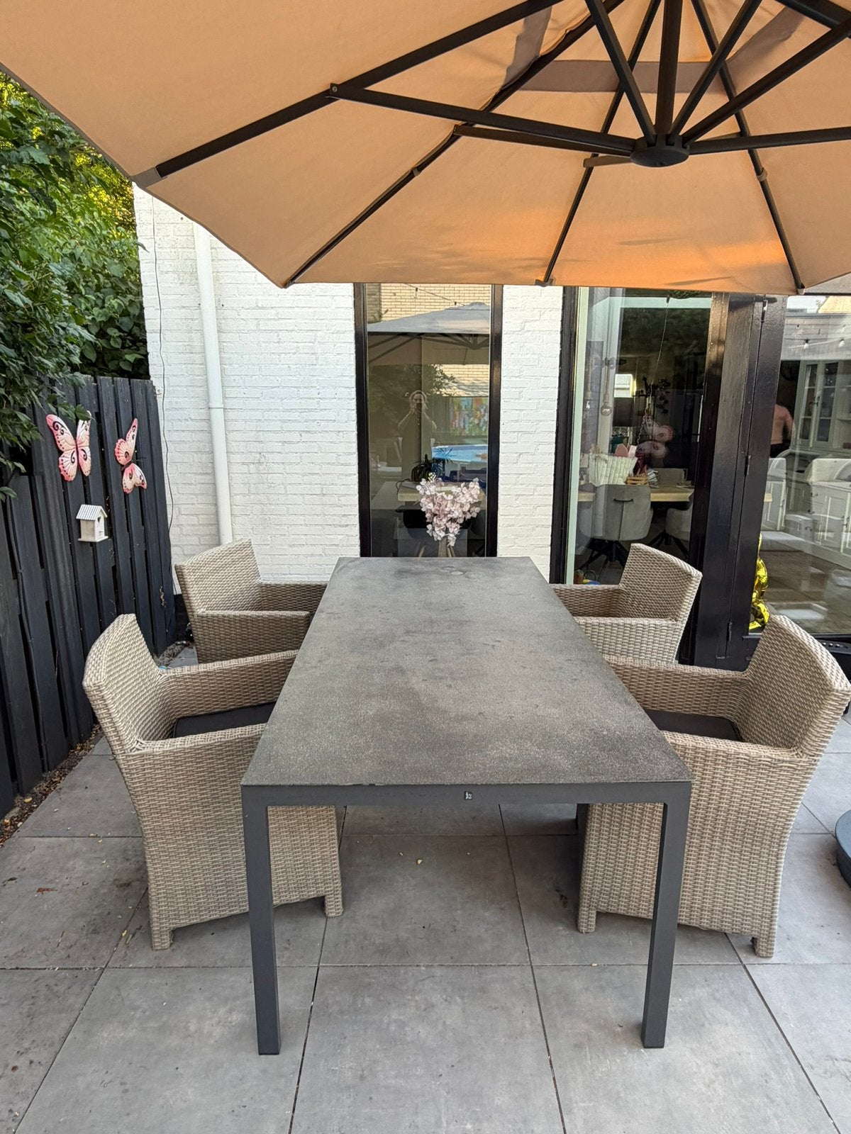 Tuinset met 4 stoelen en tafel- Wicker en Aluminium, Tuin en Terras, Ophalen, Gebruikt, 4 zitplaatsen, Tuinset