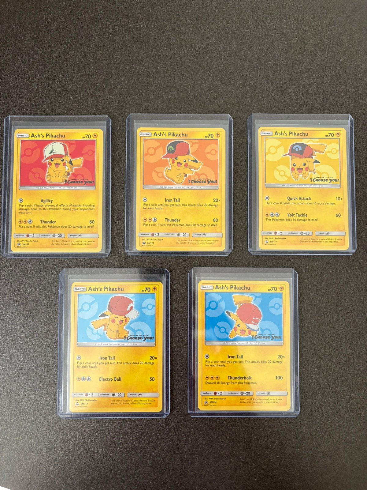 Ash’s Pikachu Sun & Moon Promo’s 109, 110, 111, 113, 114., Ophalen of Verzenden, Zo goed als nieuw, Meerdere kaarten