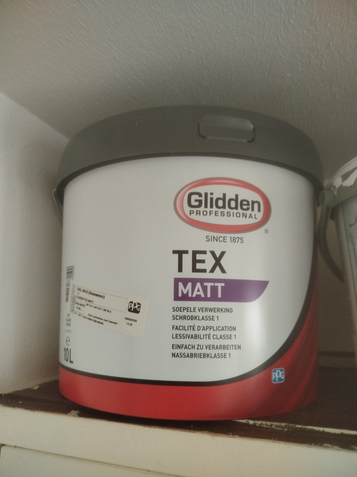 Glidden Tex Matt RAL 9010 (Reinweiss) 10 liter - Nieuw, Ophalen, Wit, Nieuw, Verf