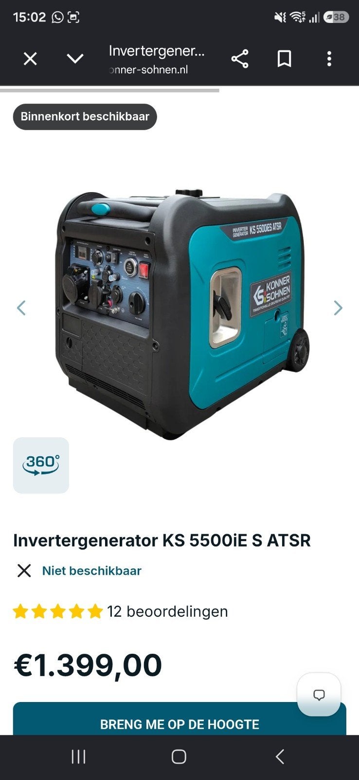Konner & Sohnen Inverter Generator KS 5500iE S ATSR NIEUW !, Ophalen, Benzine, Geluidgedempt, Nieuw